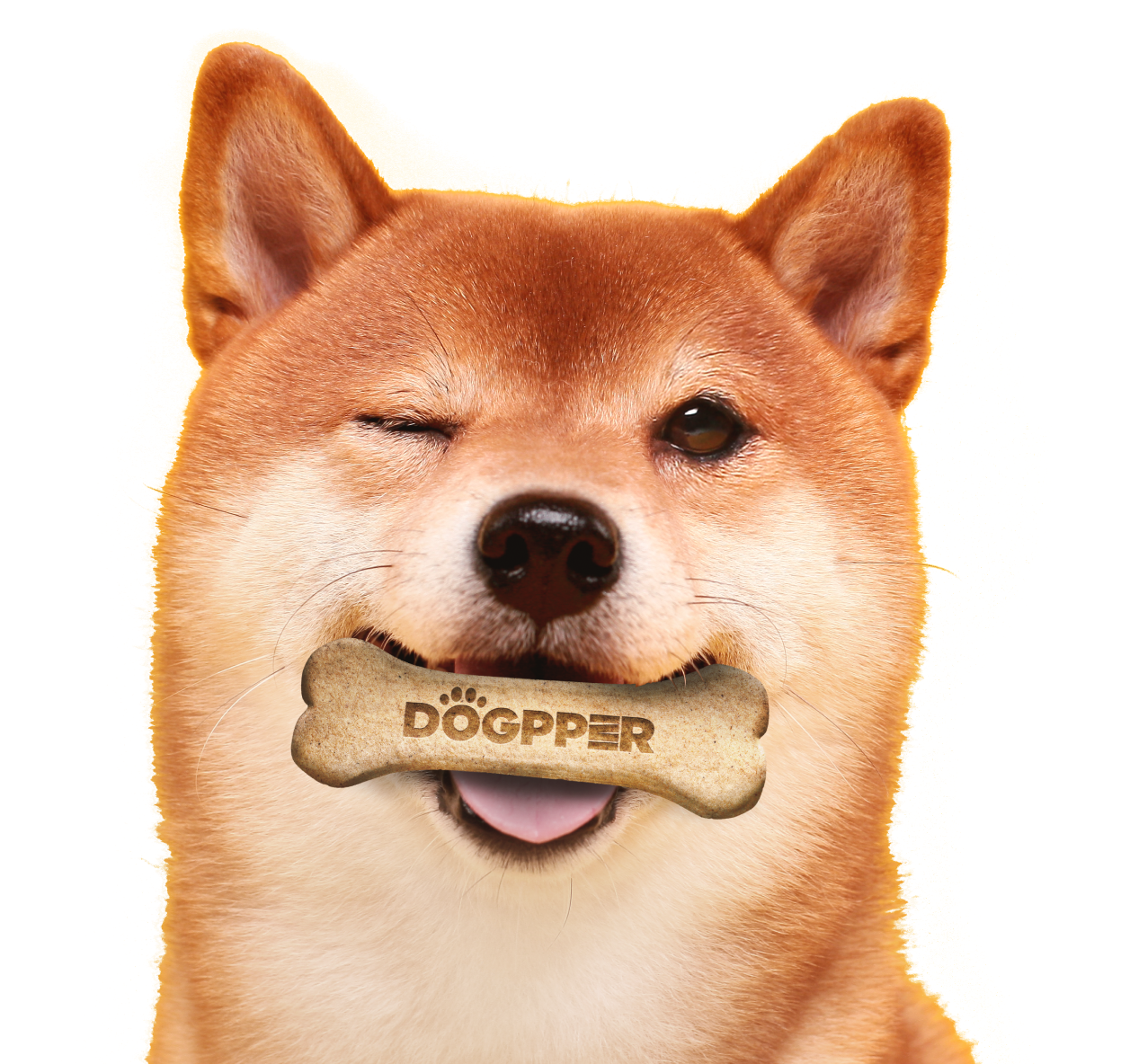 Cachoro Shiba com um Dogpper na boca